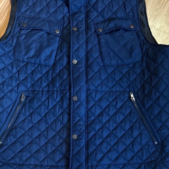 Nordstrom Vest Mens Quilted Navy XL Snap & Zipper Hidden Hood Pockets - Picture 3 of 8